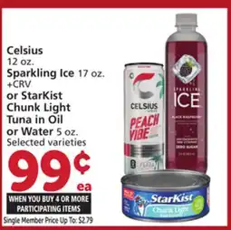 Albertsons Celsius 12 oz. Sparkling Ice 17 oz. + CRV or StarKist Chunk Light Tuna in Oil or Water 5 oz offer
