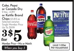 Pavilions Coke, Pepsi or Canada Dry 2 liter, or Kettle Brand Chips 6.5-8.5 oz offer
