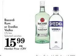 Pavilions Bacardi Rum or Svedka Vodka offer
