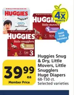 Pavilions Huggies Snug & Dry, Little Movers, Little Snugglers Huge Diapers offer