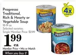 Pavilions Progresso Traditional, Rich & Hearty or Vegetable Soup offer