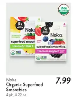 Fresh Thyme Noka Organic Superfood Smoothies offer