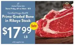 Fresh Thyme Certified Angus Beef Prime Graded Bone in Ribeye Steak offer