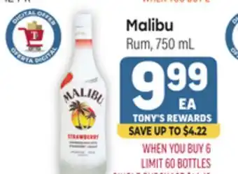 Tony’s Fresh Market Malibu Rum offer