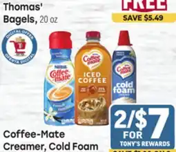 Tony’s Fresh Market Coffee-Mate Creamer, Cold Foam or Iced Coffe offer