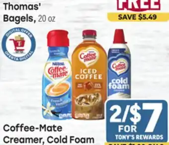 Tony’s Fresh Market Coffee-Mate Creamer, Cold Foam or Iced Coffe offer