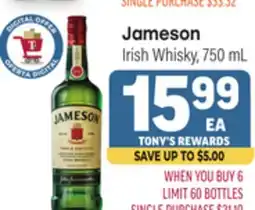 Tony’s Fresh Market Jameson Irish Whisky offer