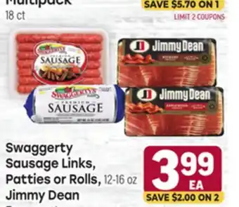 Tony’s Fresh Market Swaggerty Sausage Links, Patties or Rolls, 12-16 oz Jimmy Dean Bacon, 12 oz offer