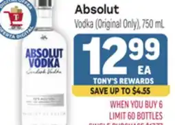 Tony’s Fresh Market Absolut Vodka offer
