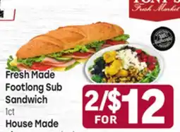 Tony’s Fresh Market Fresh Made Footlong Sub Sandwich 1ct, House Made Signature Salads offer