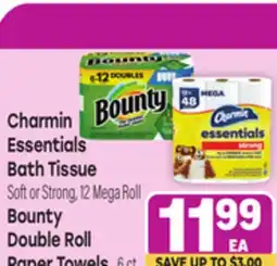 Tony’s Fresh Market Charmin Essentials Bath Tissue Soft or Strong, 12 Mega Roll Bounty Double Roll Paper Towels, 6 ct offer