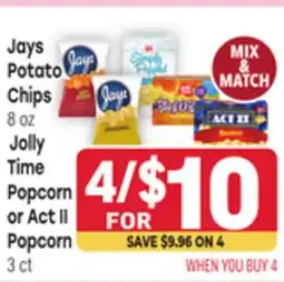 Tony’s Fresh Market Jays Potato Chips, 8oz, Jolly Time Popcorn or Act II Popcorn, 3ct offer