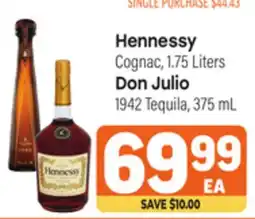 Tony’s Fresh Market Hennessy Cognac, 1.75 Liters , Don Julio 1942 Tequila, 375mL offer