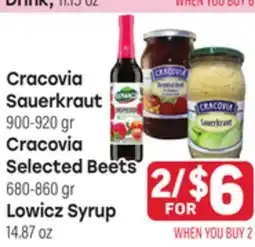 Tony’s Fresh Market Cracovia Sauerkraut Cracovia, 900-920 gr Cracovia Selected Beets, 680-860 gr, Lowicz Syrup, 14.87oz offer