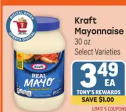 Tony’s Fresh Market Kraft Mayonnaise offer