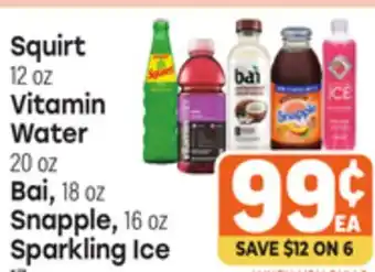 Tony’s Fresh Market Squirt, 12 oz Vitamin Water, 20 oz Bai, 18 oz Snapple, 16 oz Sparkling Ice 17 oz offer