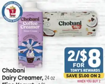 Tony’s Fresh Market Chobani Dairy Creamer, 24 oz, Flips Yogurt, 4 Pk offer