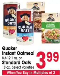 Jewel-Osco Quaker Instant Oatmeal 8.4-12.1 oz. or Standard Oats 18 oz offer