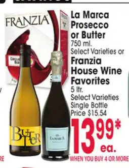 Jewel-Osco La Marca Prosecco or Butter 750 ml. Select Varieties or Franzia House Wine Favorites 5 ltr offer