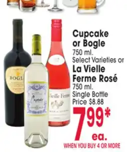 Jewel-Osco Cupcake or Bogle 750 ml. Select Varieties or La Vielle Ferme Rosé 750 ml offer