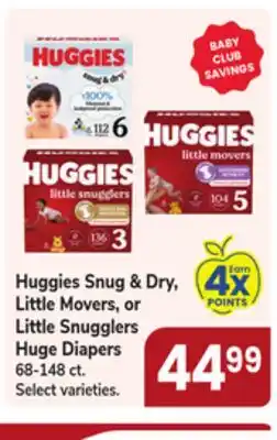Jewel-Osco Huggies Snug & Dry, Little Movers, or Little Snugglers Huge Diapers offer