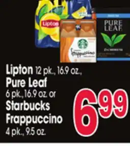 Jewel-Osco Lipton 12 pk., 16.9 oz., Pure Leaf 6 pk., 16.9 oz. or Starbucks Frappuccino 4 pk., 9.5 oz offer