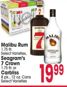 Jewel-Osco Malibu Rum 1.75 ltr., Seagram's 7 Crown 1.75 ltr. or Carbliss 8 pk., 12 oz. Cans offer