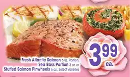 Jewel-Osco Fresh Atlantic Salmon 6 oz. Portion, Sea Bass Portion 3 oz. or Stuffed Salmon Pinwheels 6 oz offer