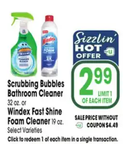Jewel-Osco Scrubbing Bubbles Bathroom Cleaner 32 oz. or Windex Fast Shine Foam Cleaner 19 oz offer