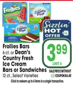 Jewel-Osco Frollies Bars 6. or's Country Fresh Ice Cream Bars or Sandwiches offer