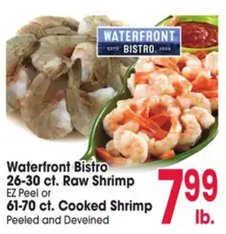Jewel-Osco Waterfront Bistro 26-30 ct. Raw Shrimp EZ Peel or 61-70 ct. Cooked Shrimp Peeled and Deveined offer