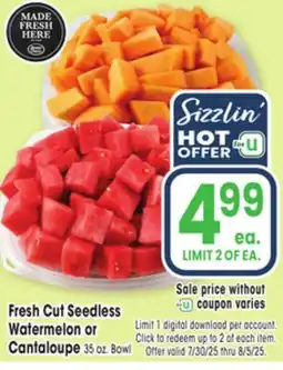 Jewel-Osco Fresh Cut Seedless Watermelon or Watermelon or Cantaloupe offer
