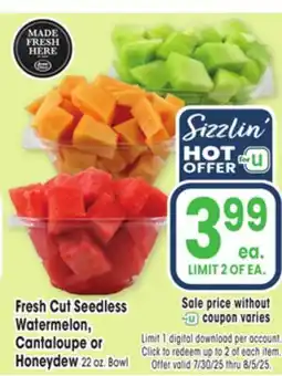 Jewel-Osco Fresh Cut Seedless Watermelon, Cantaloupe or Honeydew offer