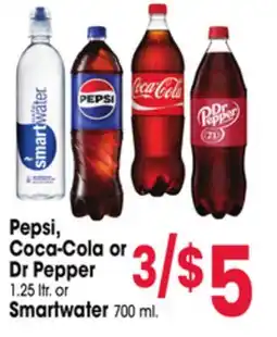Jewel-Osco Pepsi, Coca-Cola or Dr Pepper 1.25 ltr. or Smartwater 700 ml offer