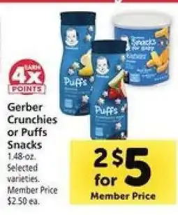 Safeway Gerber Crunchies or Puffs Snacks offer