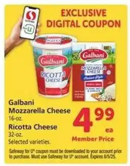 Safeway Galbani Mozzarella Cheese offer