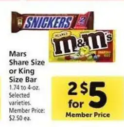 Safeway Mars Share Size or King Size Bar offer