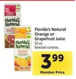 Safeway Florida's Natural Orange or Grapefruit Juice offer