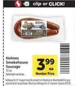 Safeway Holmes Smokehouse Sausage offer