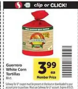 Safeway Guerrero White Corn Tortillas offer