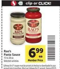 Safeway Rao's Pasta Sauce offer
