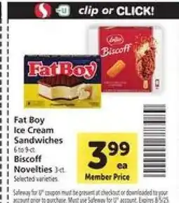 Safeway Fat Boy Ice Cream Sandwiches / Biscoff Novelties offer