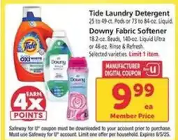 Safeway Tide Laundry Detergent / Downy Fabric Softener offer
