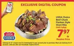 Safeway USDA Choice Beef Chuck Flanken Style Short Ribs offer