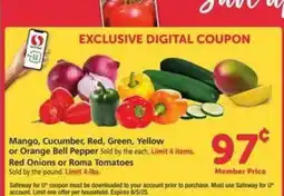 Safeway Mango, Cucumber, Bell Pepper, Red Onions, Roma Tomatoes offer