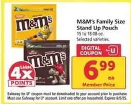 Safeway M&M's Family Size Stand Up Pouch offer
