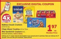 Safeway Nabisco Snack Crackers, Chips Ahoy! Cookies, Ritz Sandwich Crackers offer