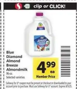 Safeway Blue Diamond Almond Breeze Almondmilk offer