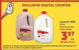 Safeway Lucerne Milk offer