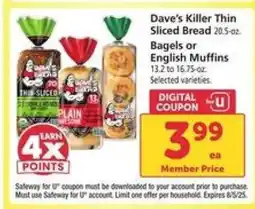 Safeway Dave's Killer Thin-Sliced Bread offer